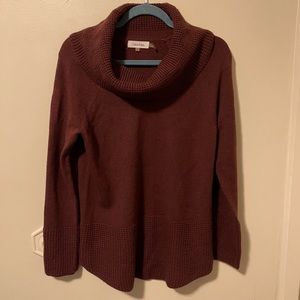 Calvin Klein Knit Maroon Colored Acrylic Cowl Neck Sweater
